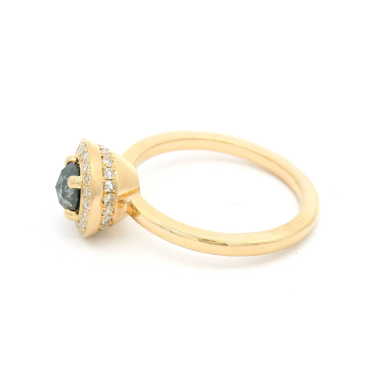 14k Yellow Engagement Ring with 0.36ct Rose-Cut Diamond and Accent Diamond Halos