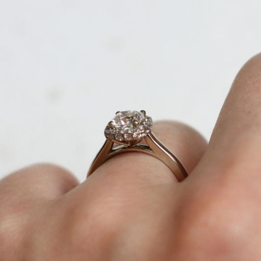 14k White Engagement Ring with 1.1ct Moissanite and Accent Double-Sided Diamond Halo