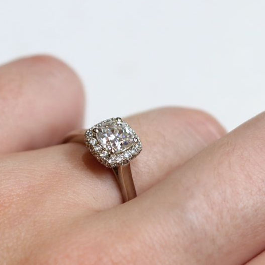 14k White Engagement Ring with 1.1ct Moissanite and Accent Double-Sided Diamond Halo