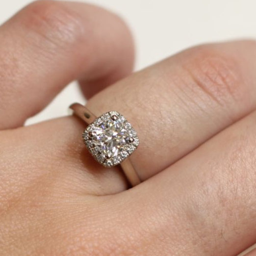 14k White Engagement Ring with 1.1ct Moissanite and Accent Double-Sided Diamond Halo