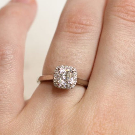 14k White Engagement Ring with 1.1ct Moissanite and Accent Double-Sided Diamond Halo