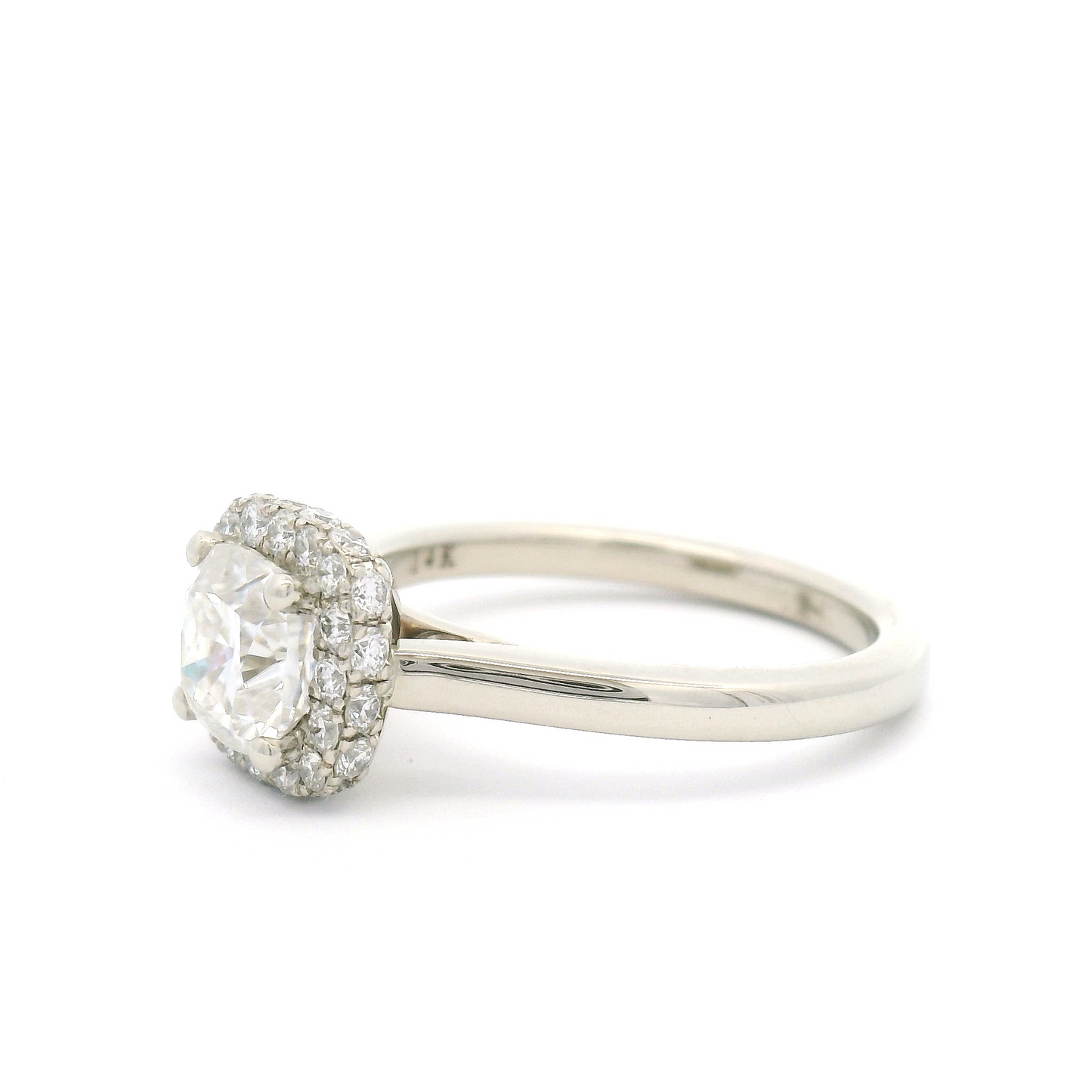 14k White Engagement Ring with 1.1ct Moissanite and Accent Double-Sided Diamond Halo