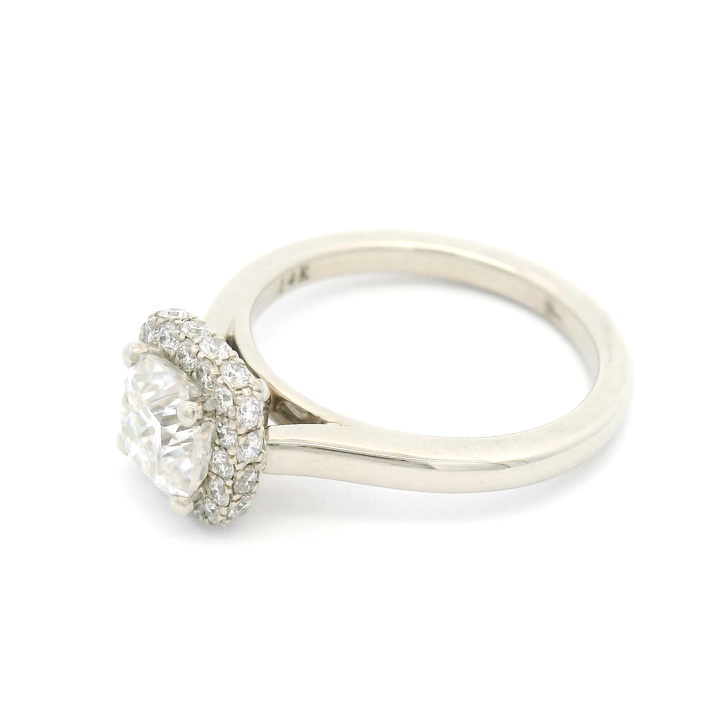 14k White Engagement Ring with 1.1ct Moissanite and Accent Double-Sided Diamond Halo