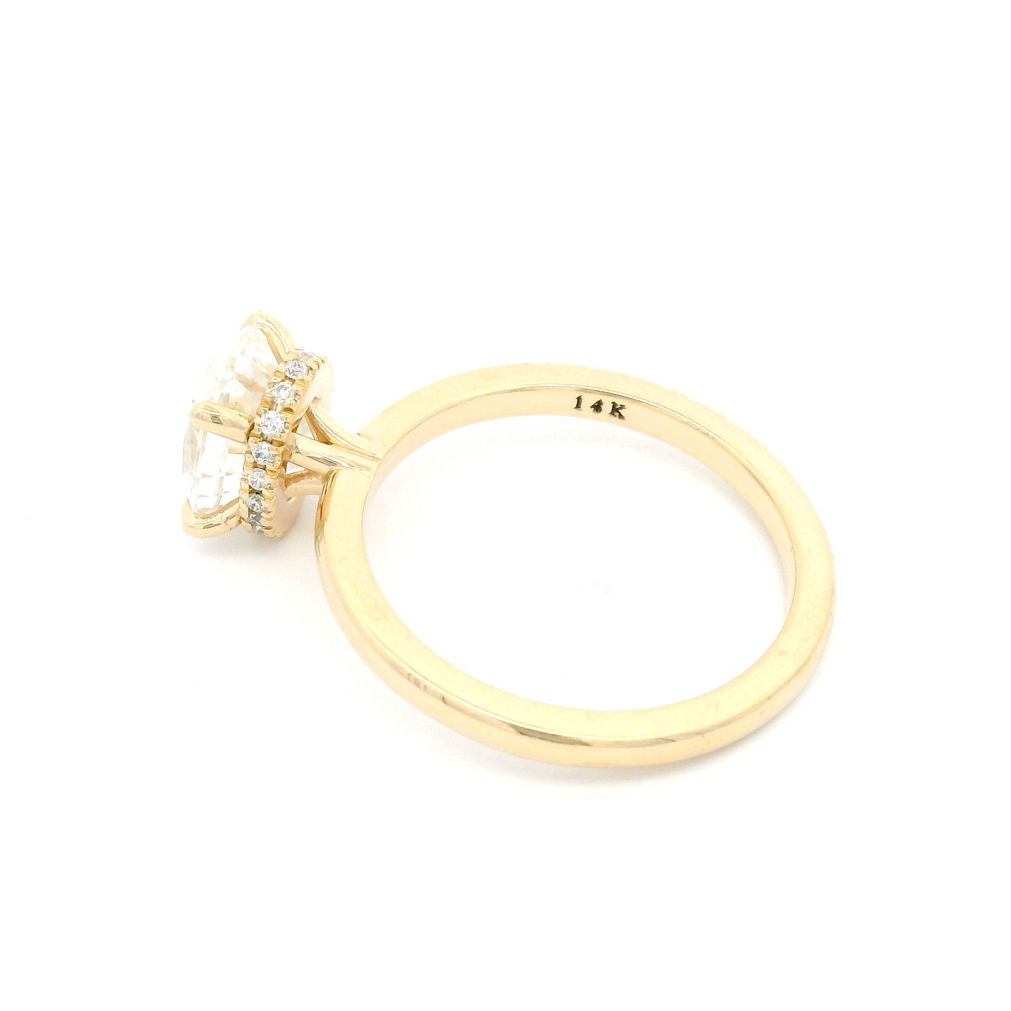 14k Yellow Solitaire with 1.77ct Oval Moissanite and Hidden Accent Lab Diamond Halo