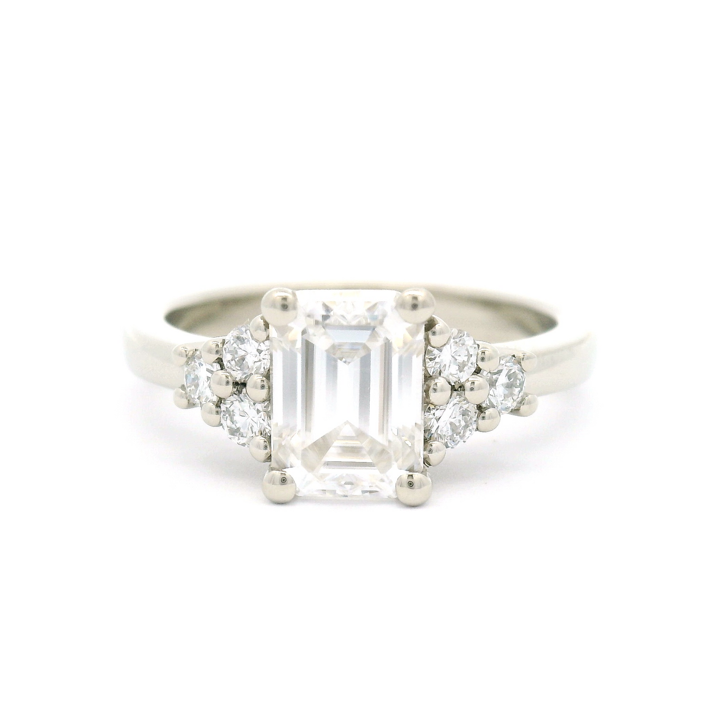 14k White Engagement Ring with 1.38ct Emerald-Cut Moissanite and Accent Lab-Grown Diamonds