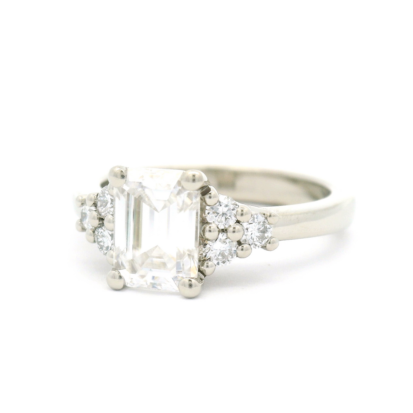 14k White Engagement Ring with 1.38ct Emerald-Cut Moissanite and Accent Lab-Grown Diamonds