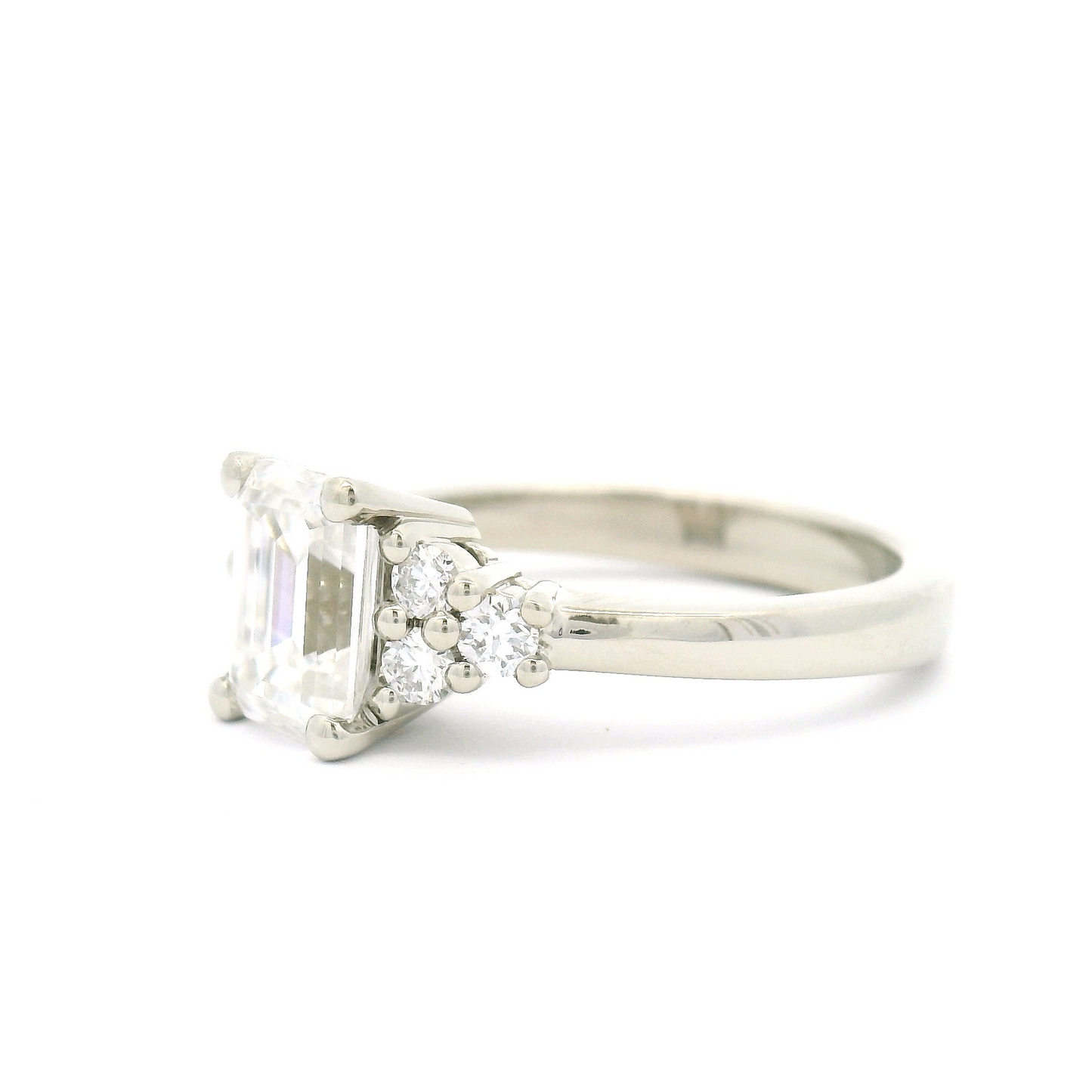 14k White Engagement Ring with 1.38ct Emerald-Cut Moissanite and Accent Lab-Grown Diamonds