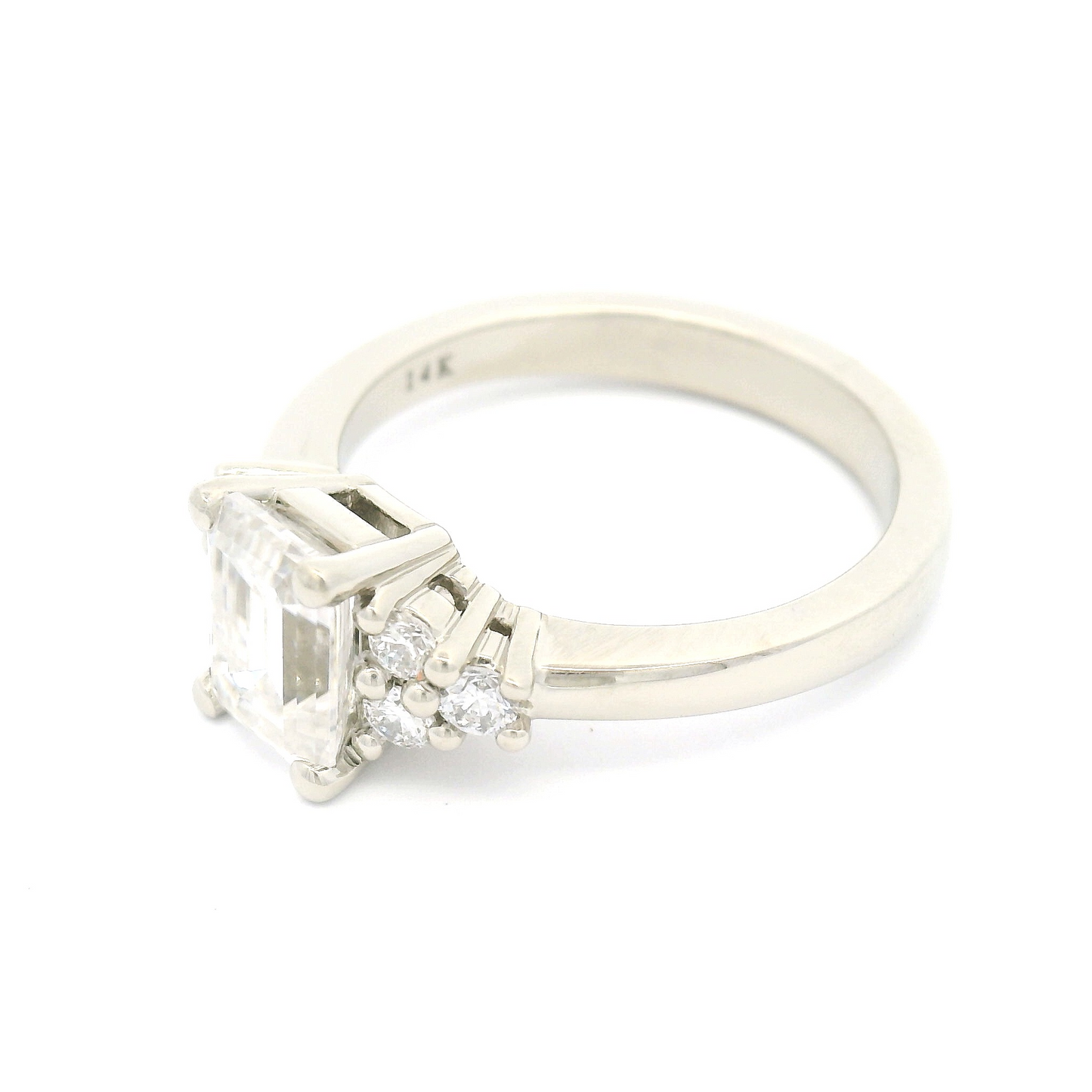 14k White Engagement Ring with 1.38ct Emerald-Cut Moissanite and Accent Lab-Grown Diamonds