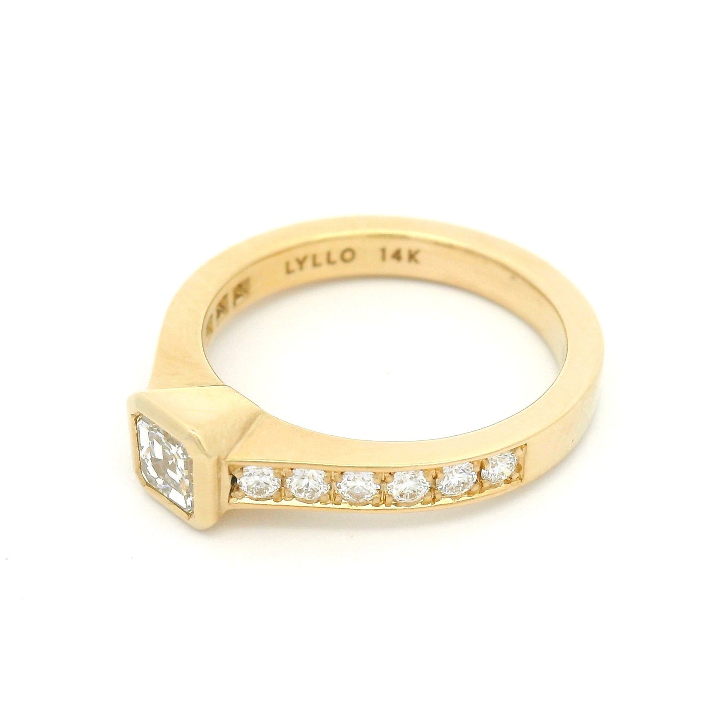 14k Yellow Engagement Ring with Natural 0.41ct Asscher-Cut Diamond and Accent Diamonds