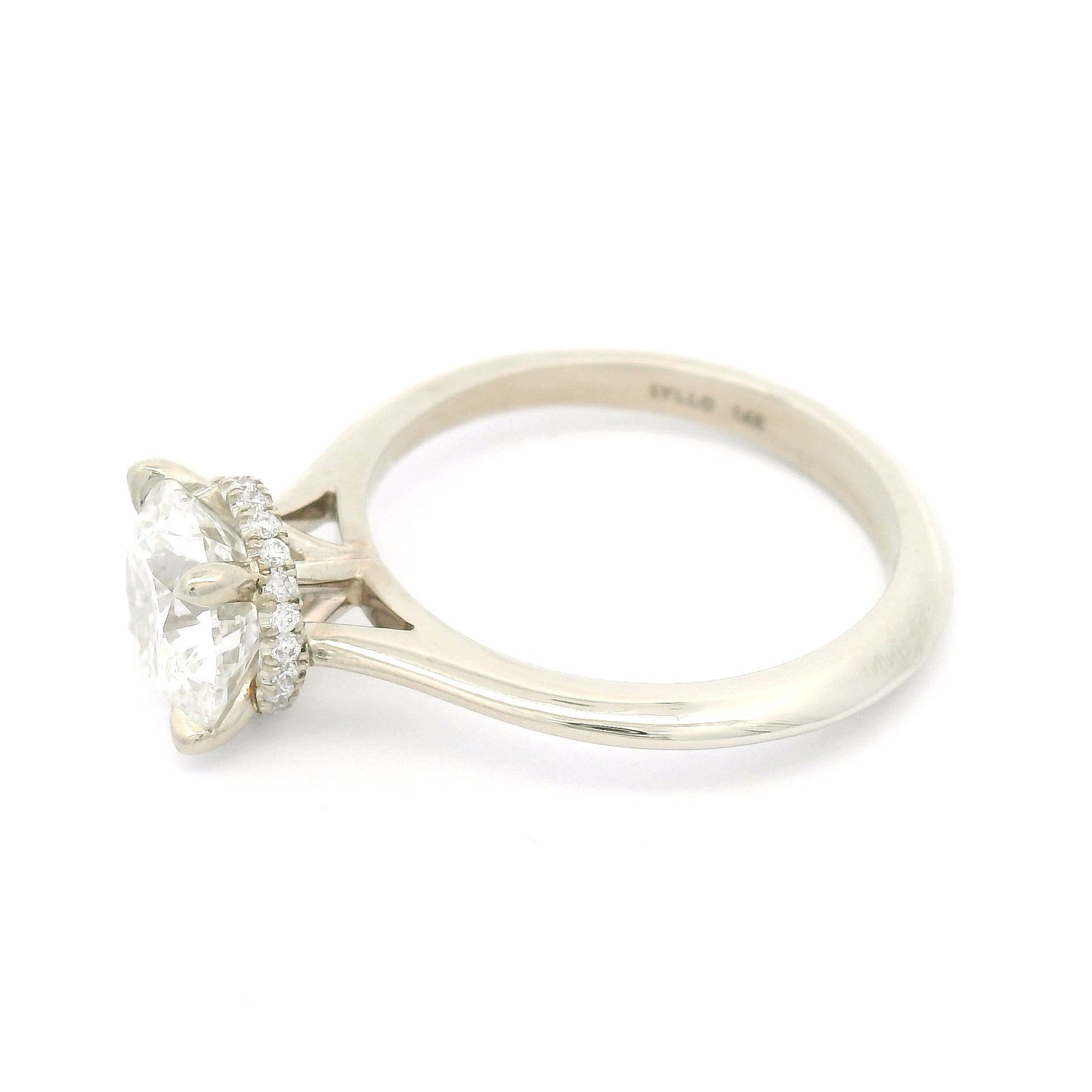 14k White Solitaire with 1.5ct Lab-Grown Diamond and Lab Diamond Hidden Halo