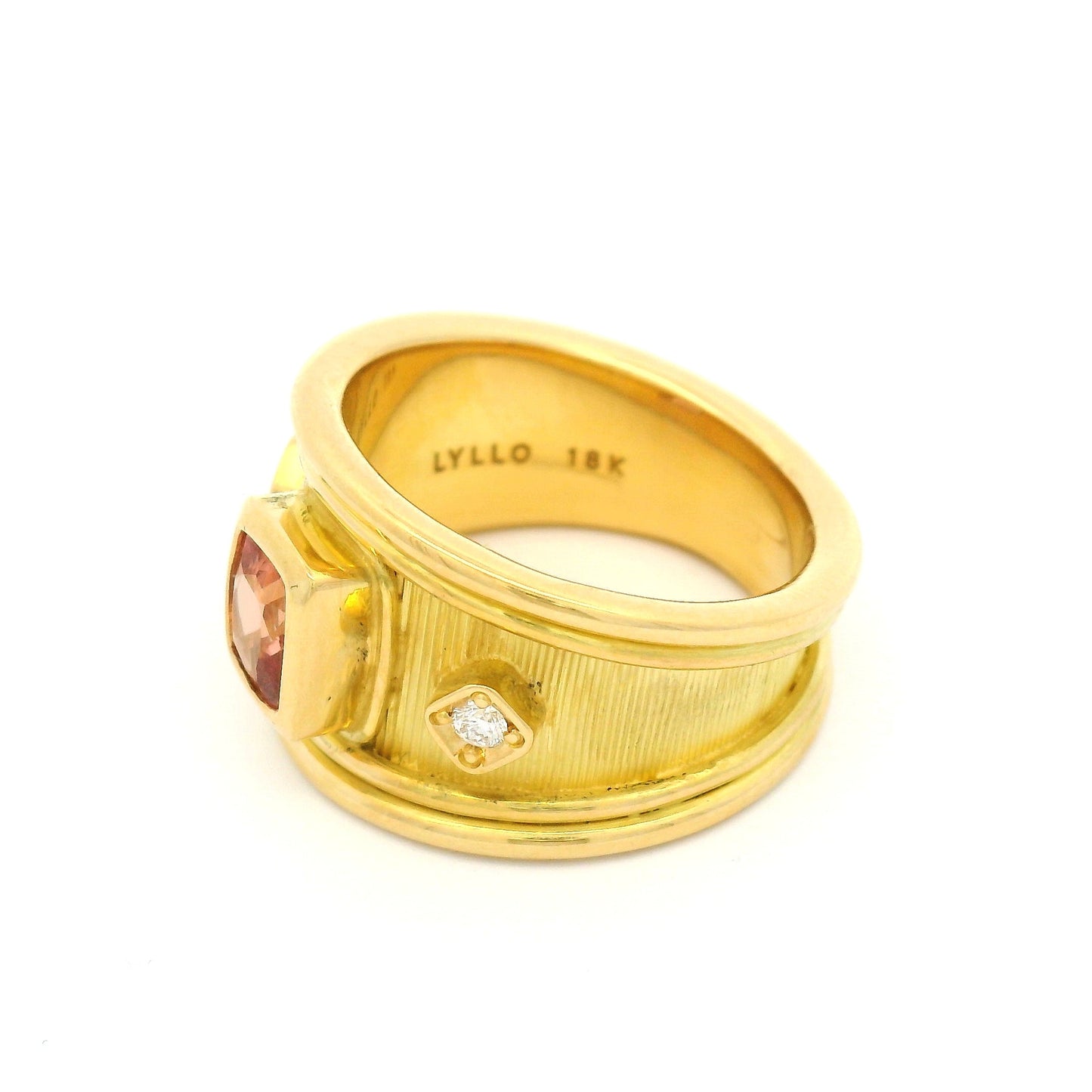 18k Yellow Engraved Ring with Natural 0.92ct Cushion Sapphire and Accent Diamonds