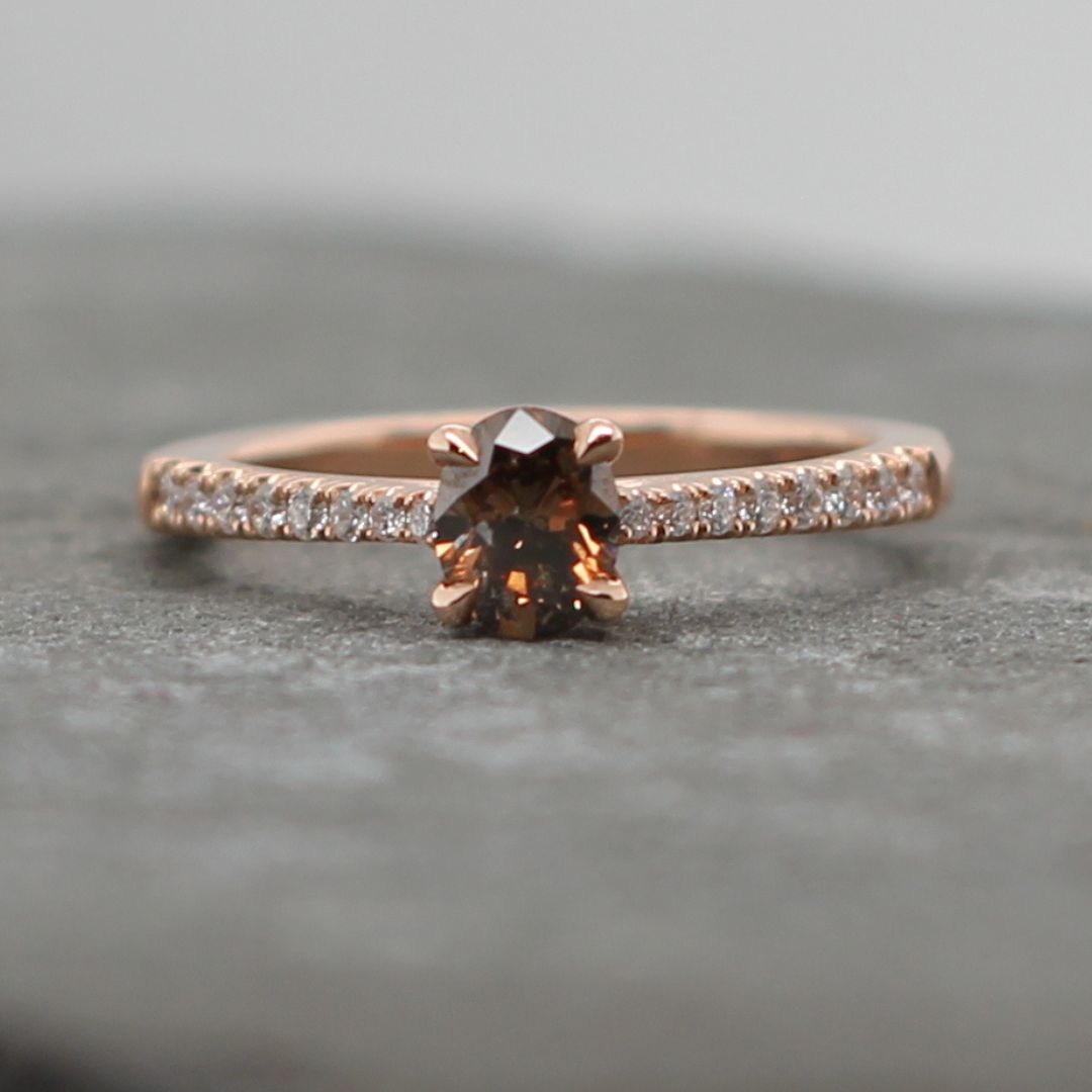 14k Rose Gold 0.52ct Natural Fancy Intense Brown Diamond Engagement Ring