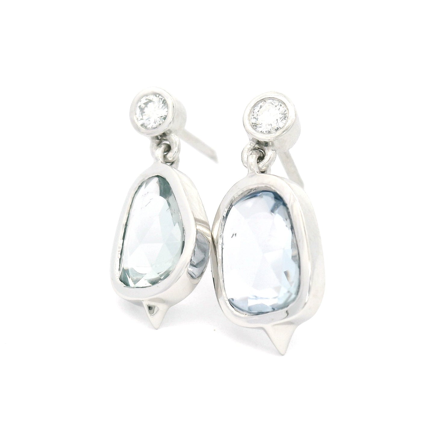 Platinum Earrings with 2.51cts Blue Sapphire Rose-Cuts and Accent Natural Diamonds