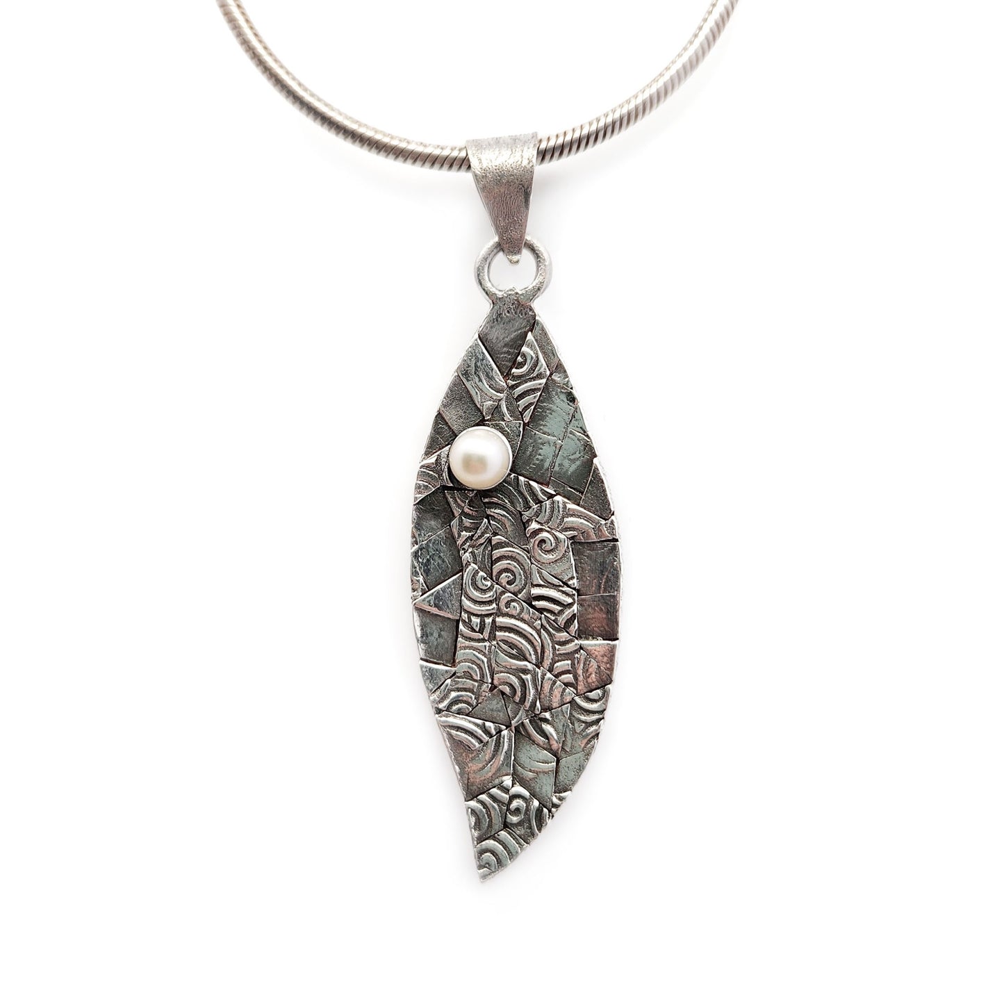 Bojagi Silver Leaf & Pearl Pendant