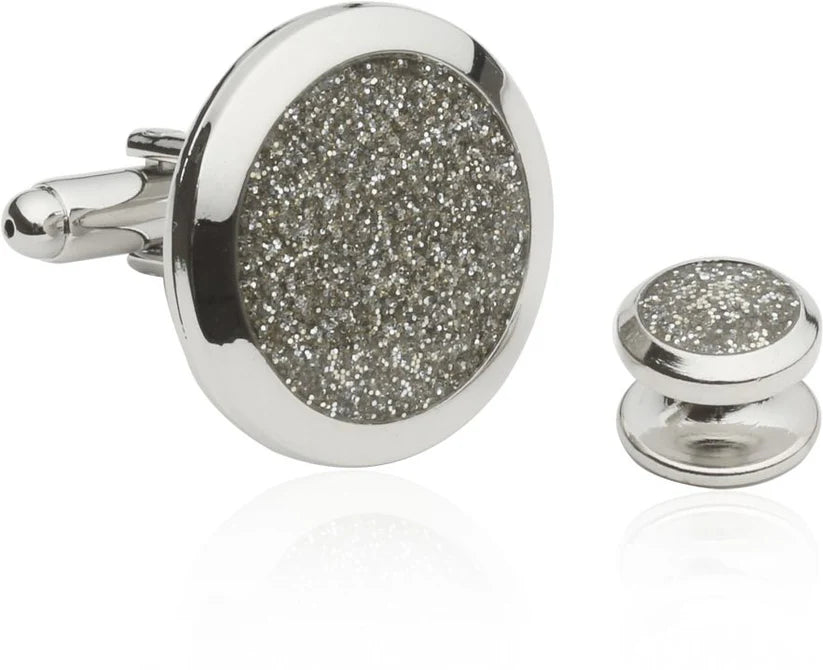Silver Diamond Dust Tuxedo Cufflinks and Studs
