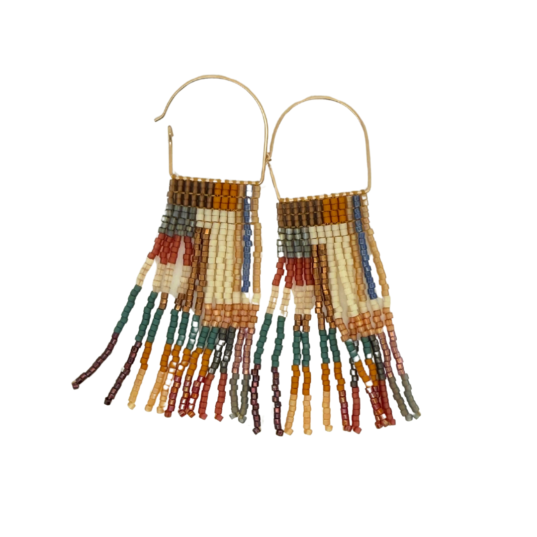 Teal & Cream Block Multi-Bead Earrings