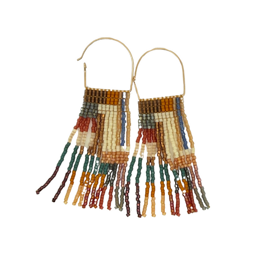 Teal & Cream Block Multi-Bead Earrings