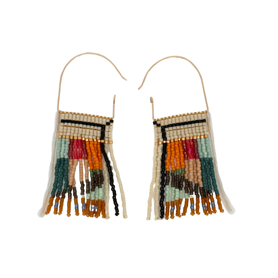 Teal & Orange Block Multi-Bead Earrings