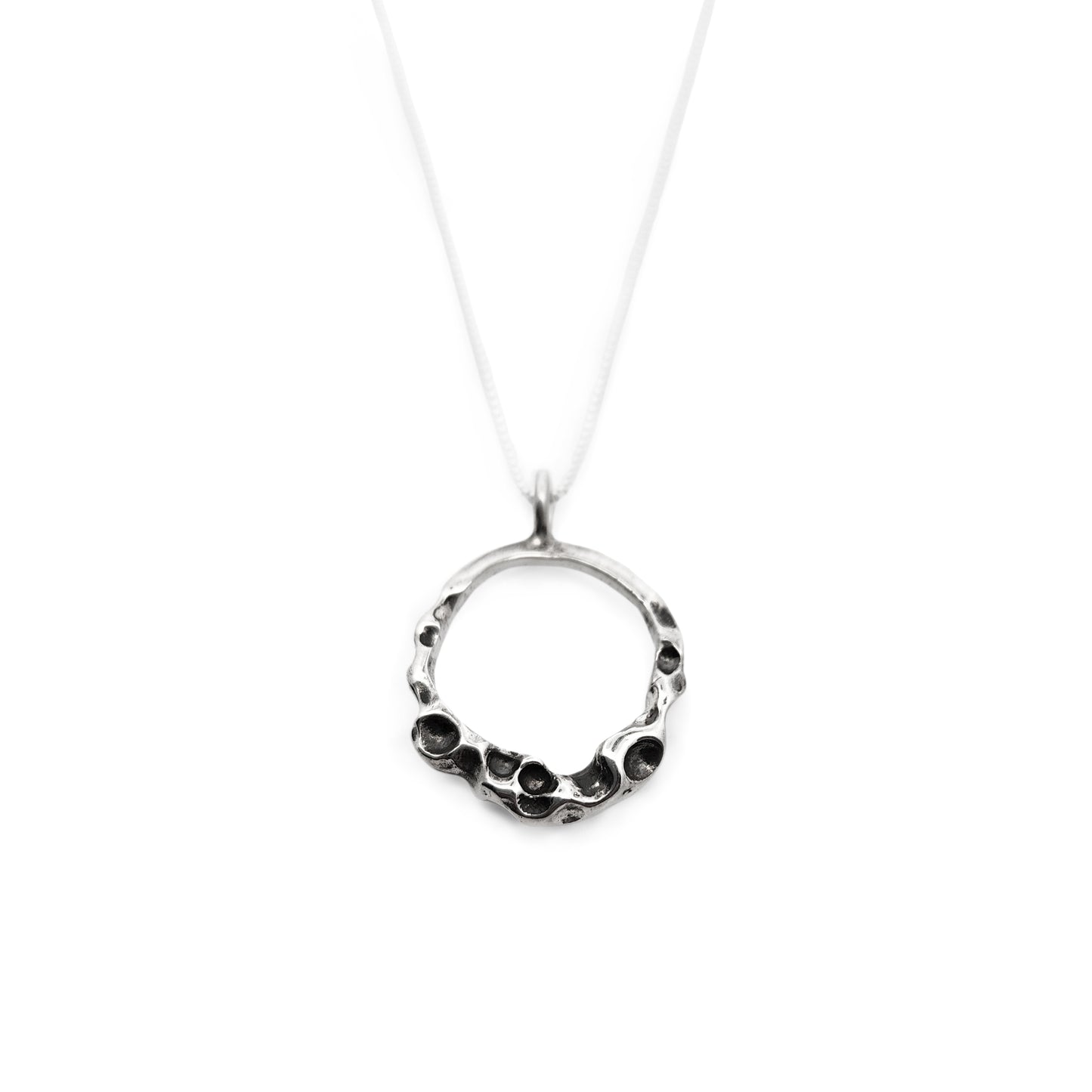 Sterling Silver Organic Open Circle Textured Necklace