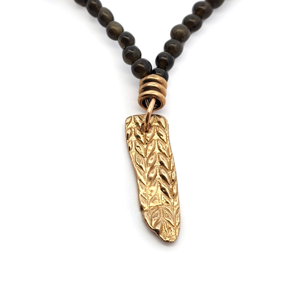 Smoky Quartz & Wheat Textured Pendant Necklace