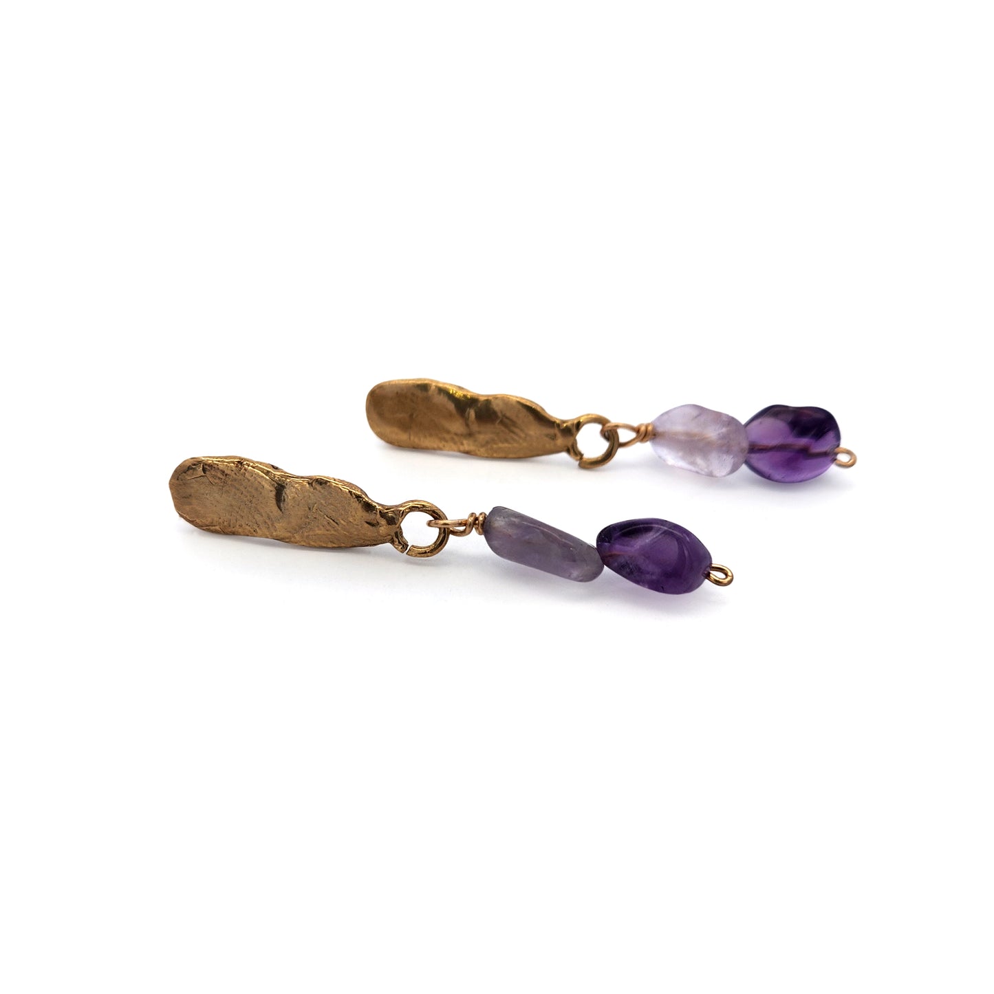 Brass Organic Long Amethyst Drop Earrings