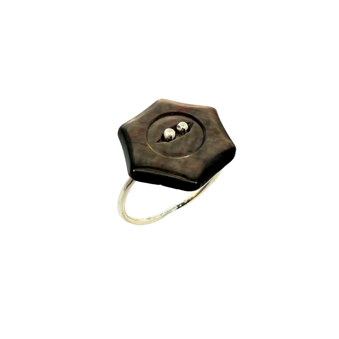 Mother of Pearl Hexagon Button Ring
