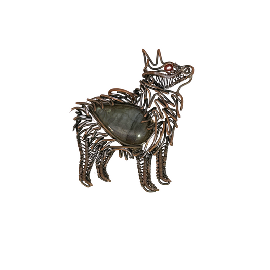 Wire Wrap Labradorite Wolf Pendant