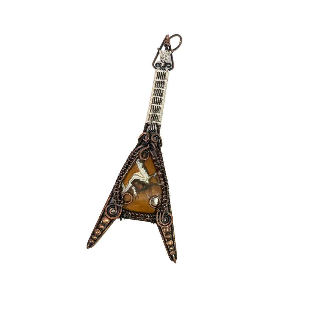 Wire Wrap Agate Guitar Pendant