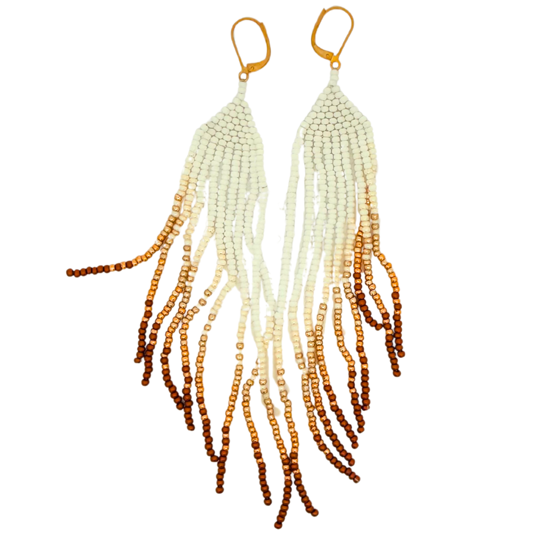 White Neutral Beaded Earrings