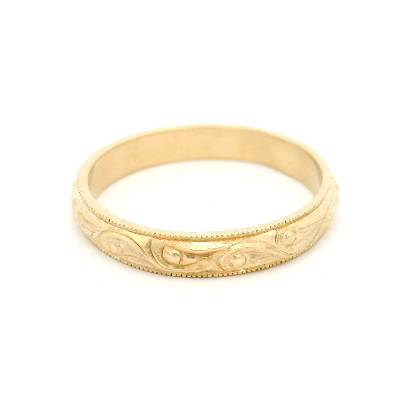 10k Yellow 3mm Wide Hand-Engraved Scroll Band