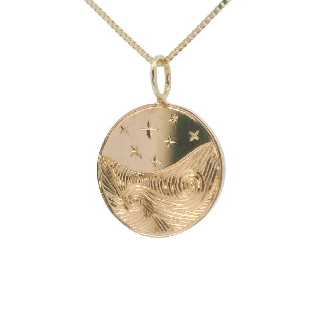 Starry Night - Hand-Enagraved Gold Coin Necklace