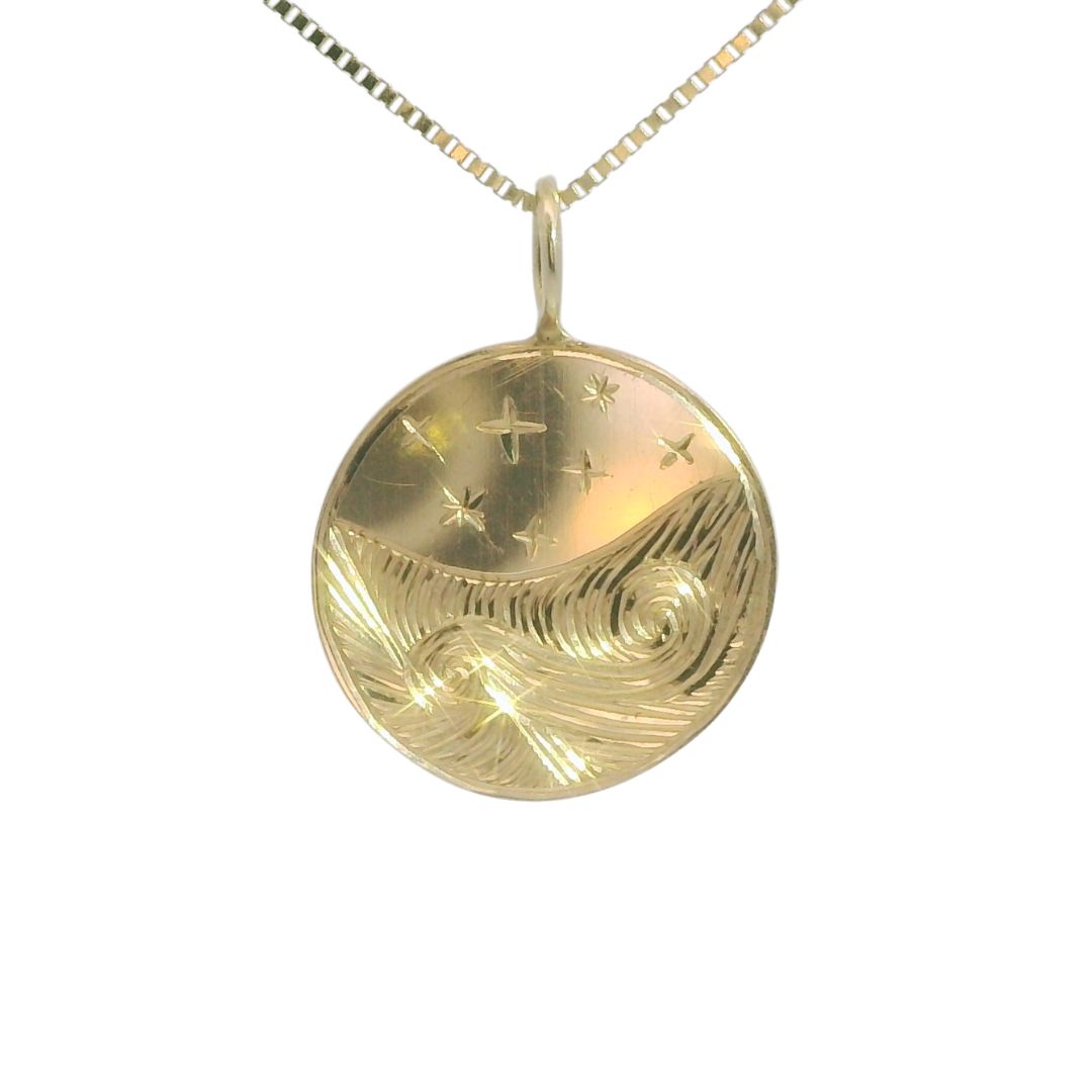 Starry Night - Hand-Enagraved Gold Coin Necklace