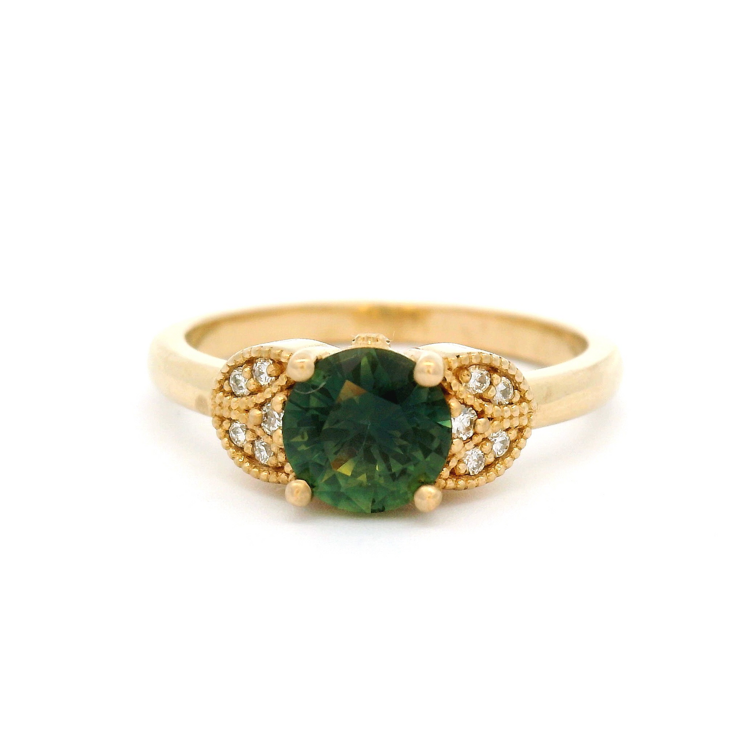 14k Yellow Ring with 0.93ct Parti Sapphire and Accent Diamonds