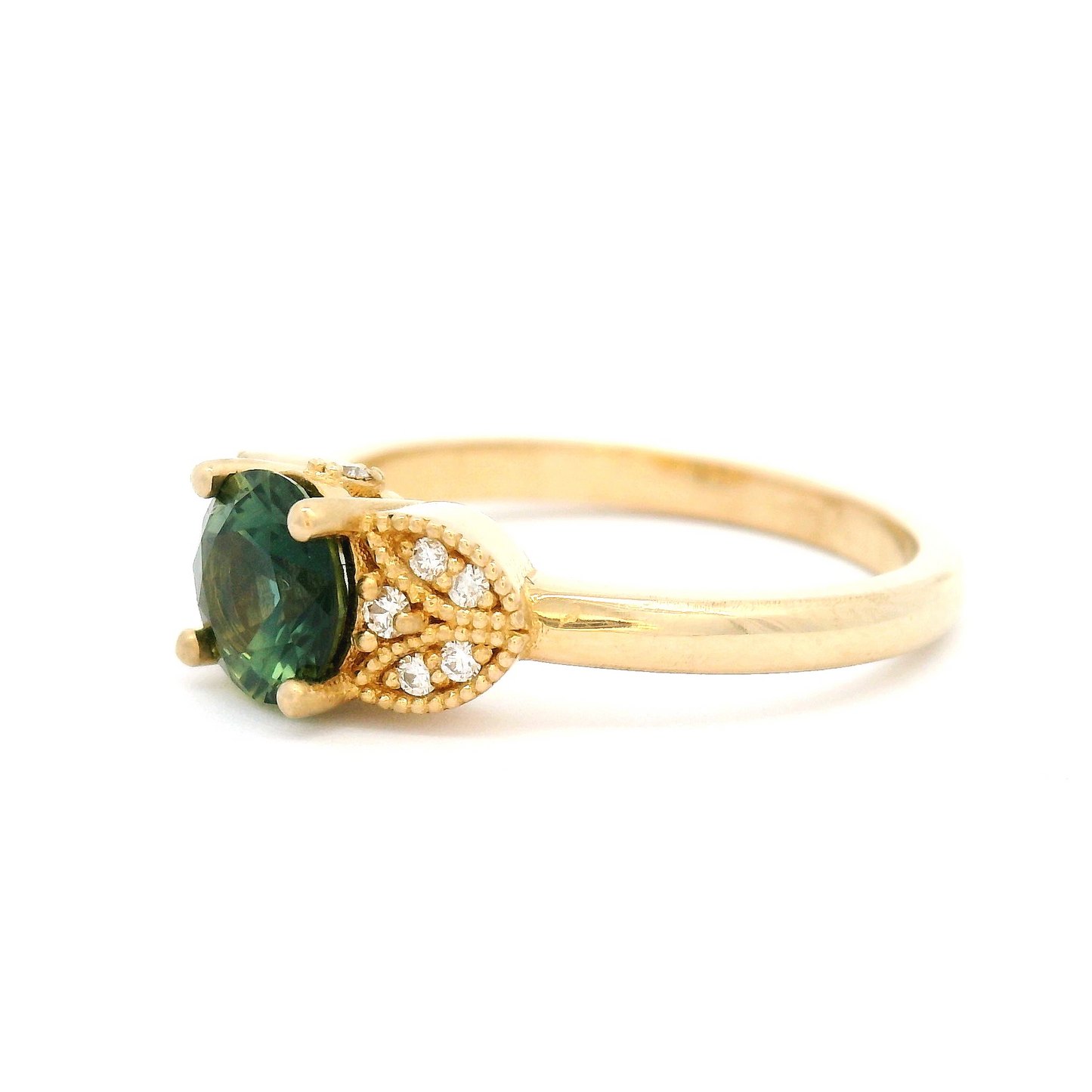 14k Yellow Ring with 0.93ct Parti Sapphire and Accent Diamonds