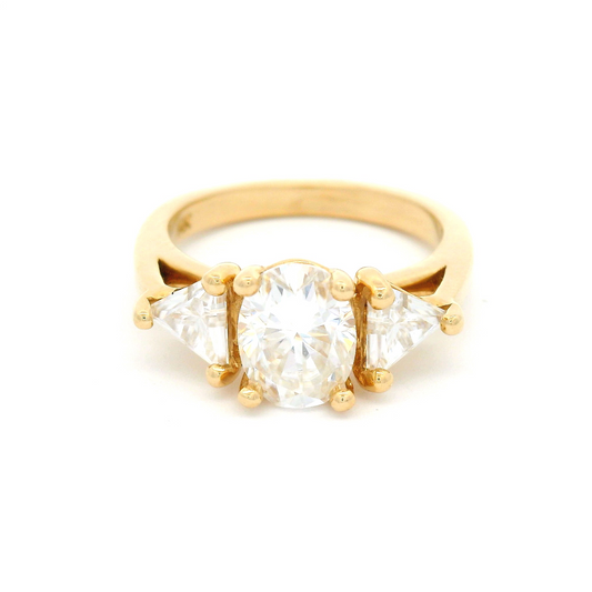 14k Yellow 1.36ct Moissanite Oval Three Stone Ring