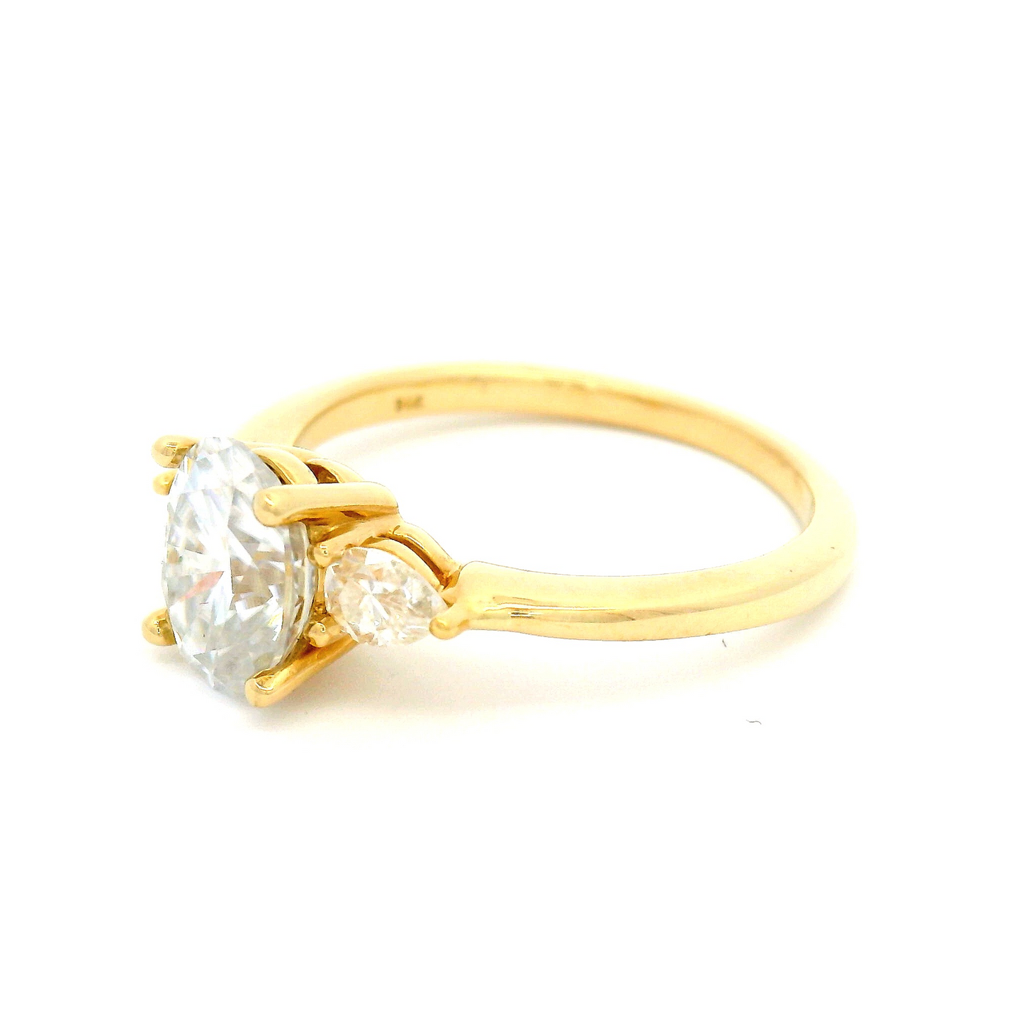 14k Yellow Oval Moissanite Three Stone Engagement Ring