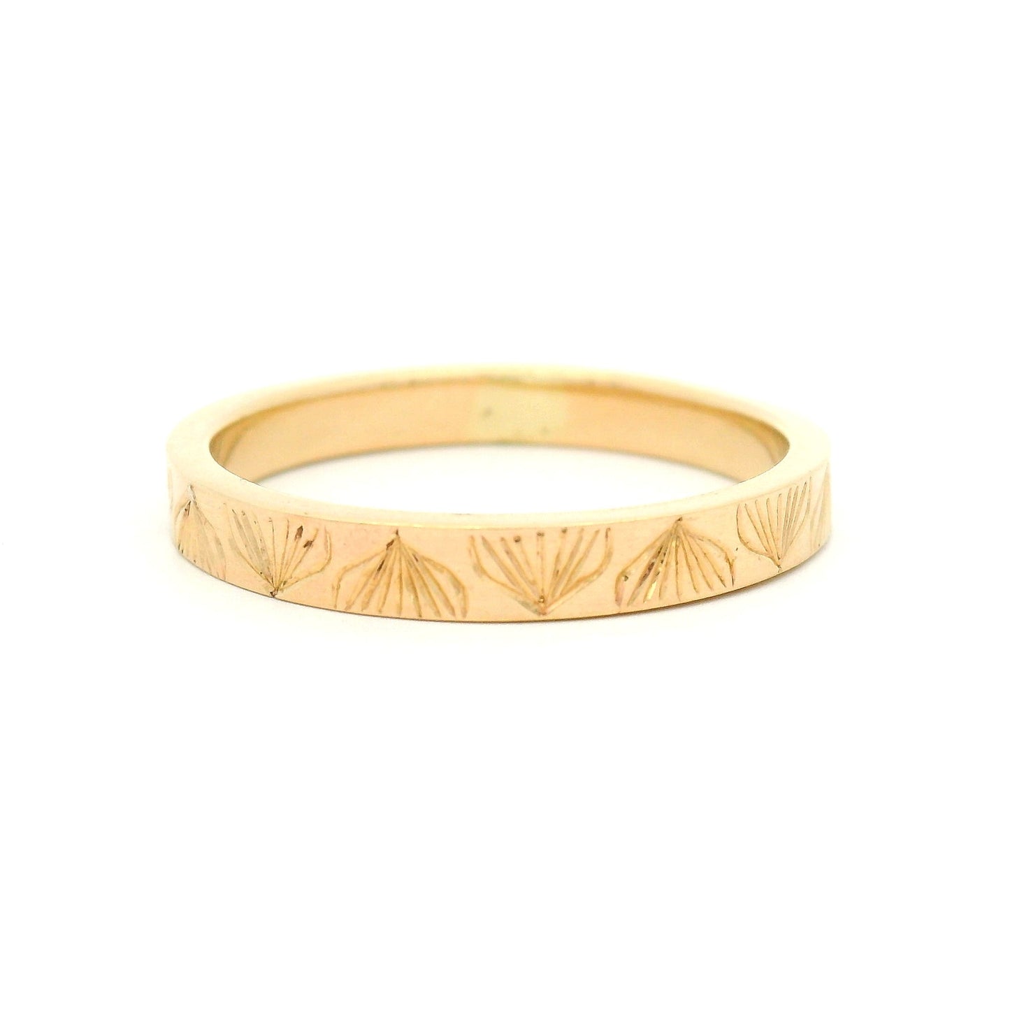 14k Yellow 3mm Wide Hand-Engraved Flat Band