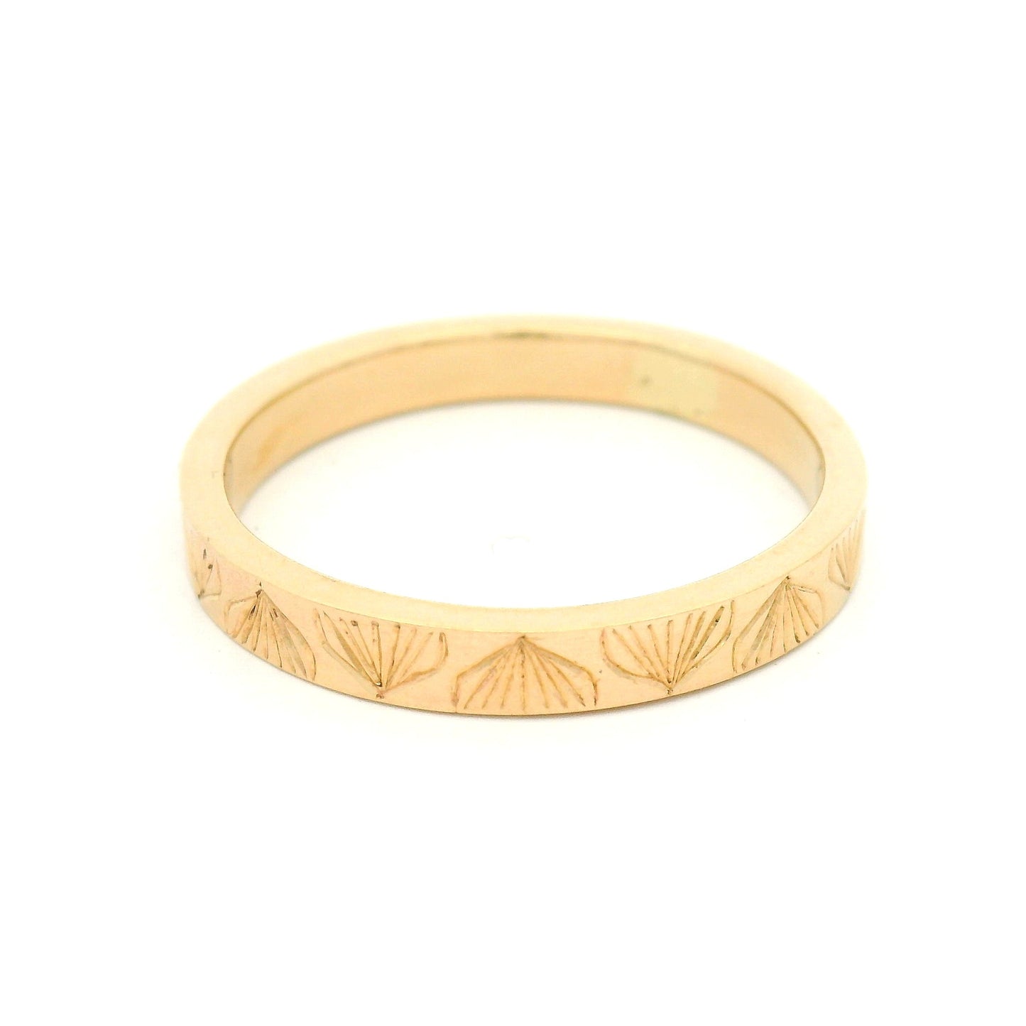 14k Yellow 3mm Wide Hand-Engraved Flat Band