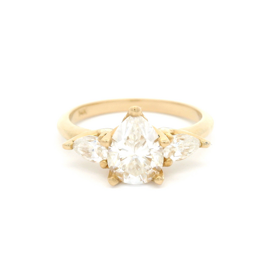14k Yellow Three Stone Pear Shape Moissanite Ring