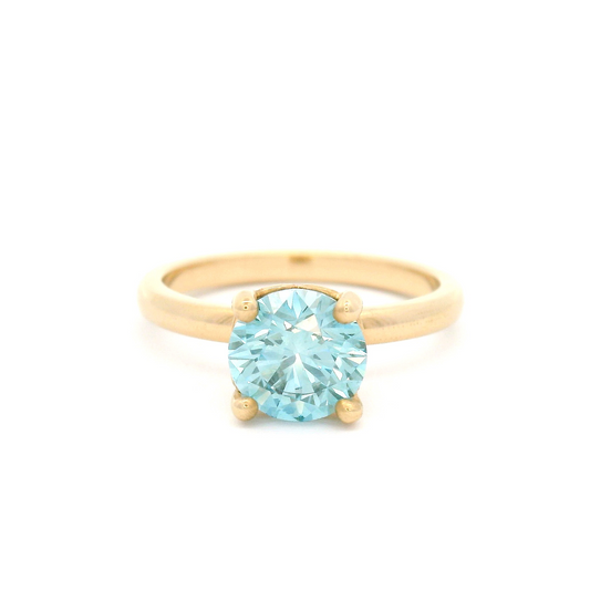 14k Yellow Solitaire set with 1.36ct Lab-Grown Blue Diamond