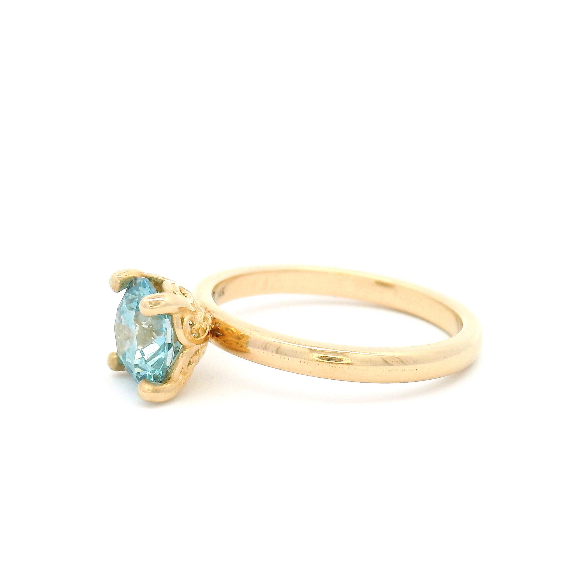 14k Yellow Solitaire set with 1.36ct Lab-Grown Blue Diamond