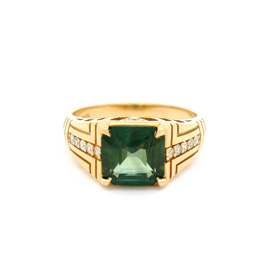 14k Yellow Gold Green Bicolour 2.03ct Sapphire with Accent Diamonds