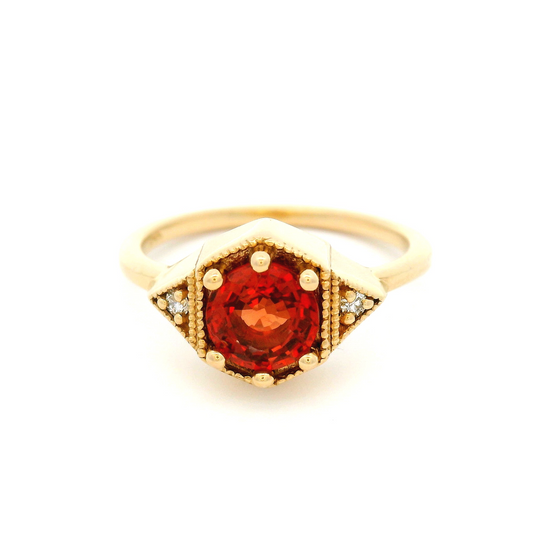 14k Yellow Ring with 1.05ct Orange Sapphire and Accent Diamonds