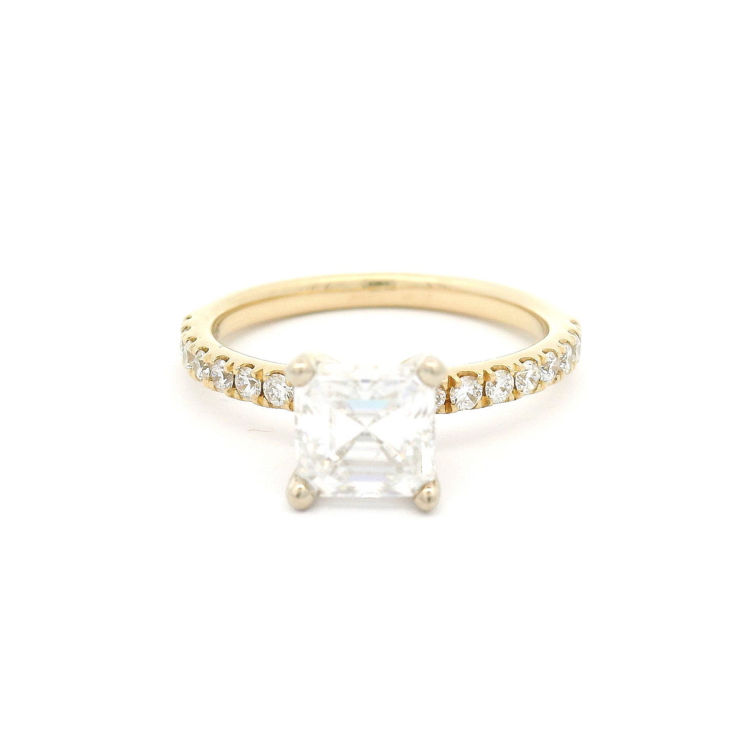 14k Yellow and White Asscher-Cut Moissanite Engagement Ring with Accent Diamonds
