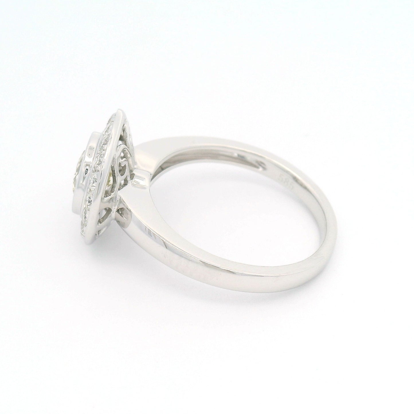 14k White Engagement Ring with 1.08ct Light Yellow Sapphire & Diamond Halo