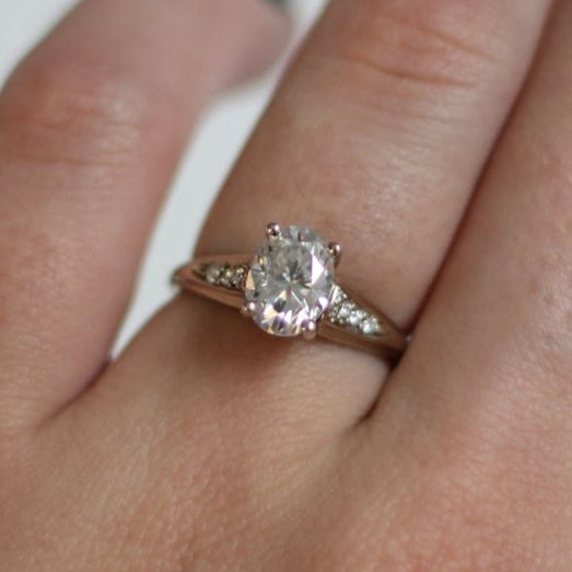 Oval Moissanite and Diamond Detail Engagement Ring
