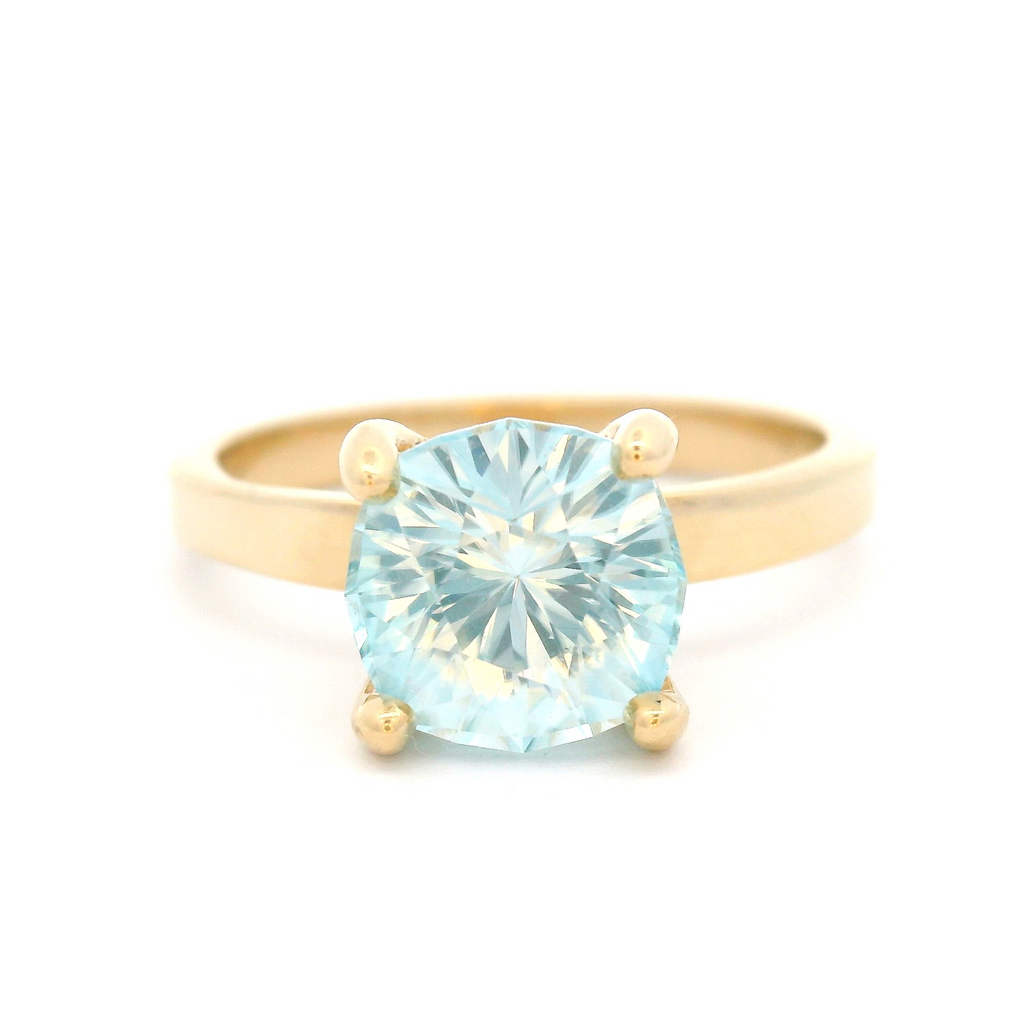 14k Yellow Solitaire with 2.64ct Blue Zircon and Hidden Accent Diamonds
