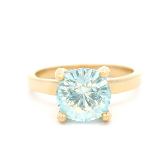 14k Yellow Solitaire with 2.64ct Blue Zircon and Hidden Accent Diamonds