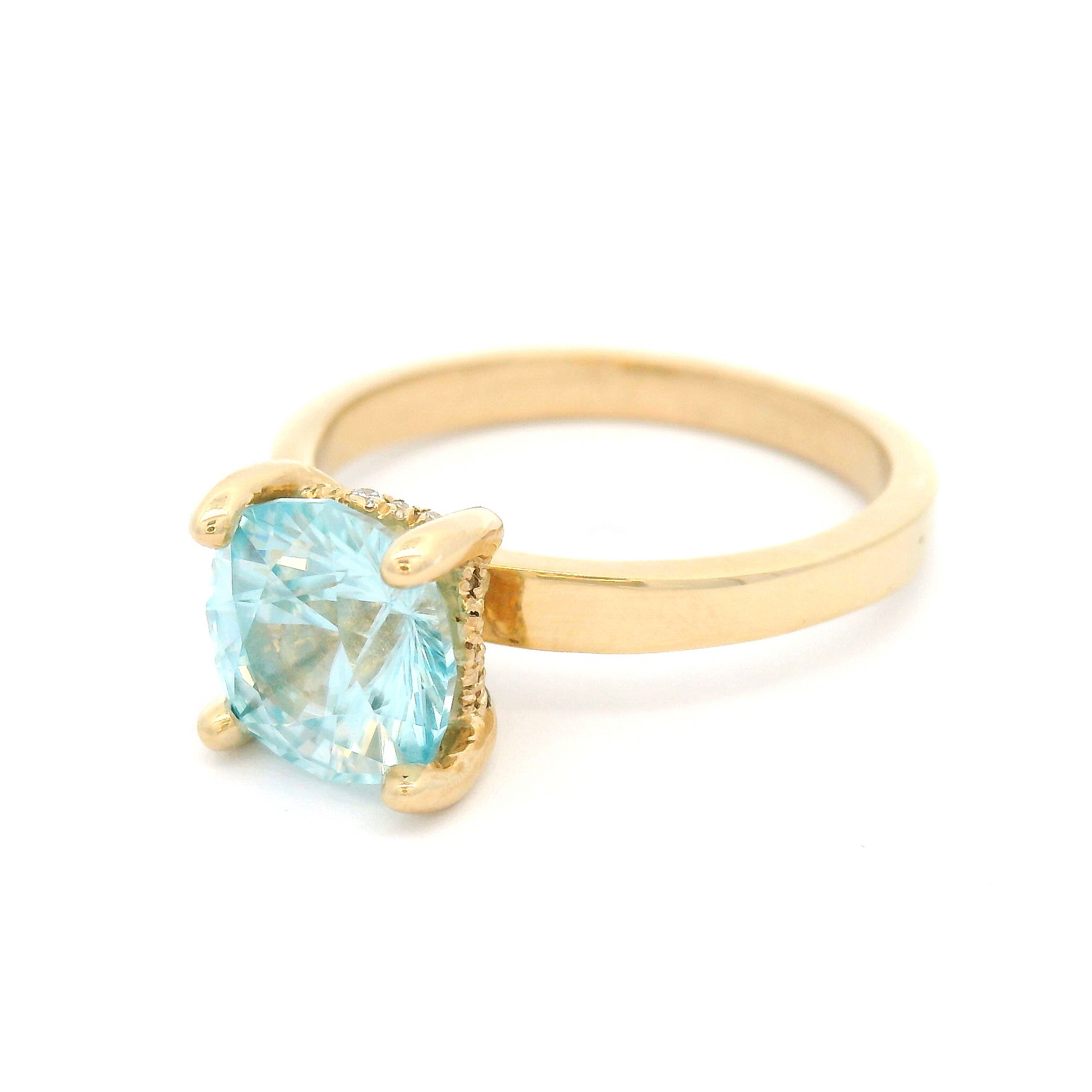 14k Yellow Solitaire with 2.64ct Blue Zircon and Hidden Accent Diamonds