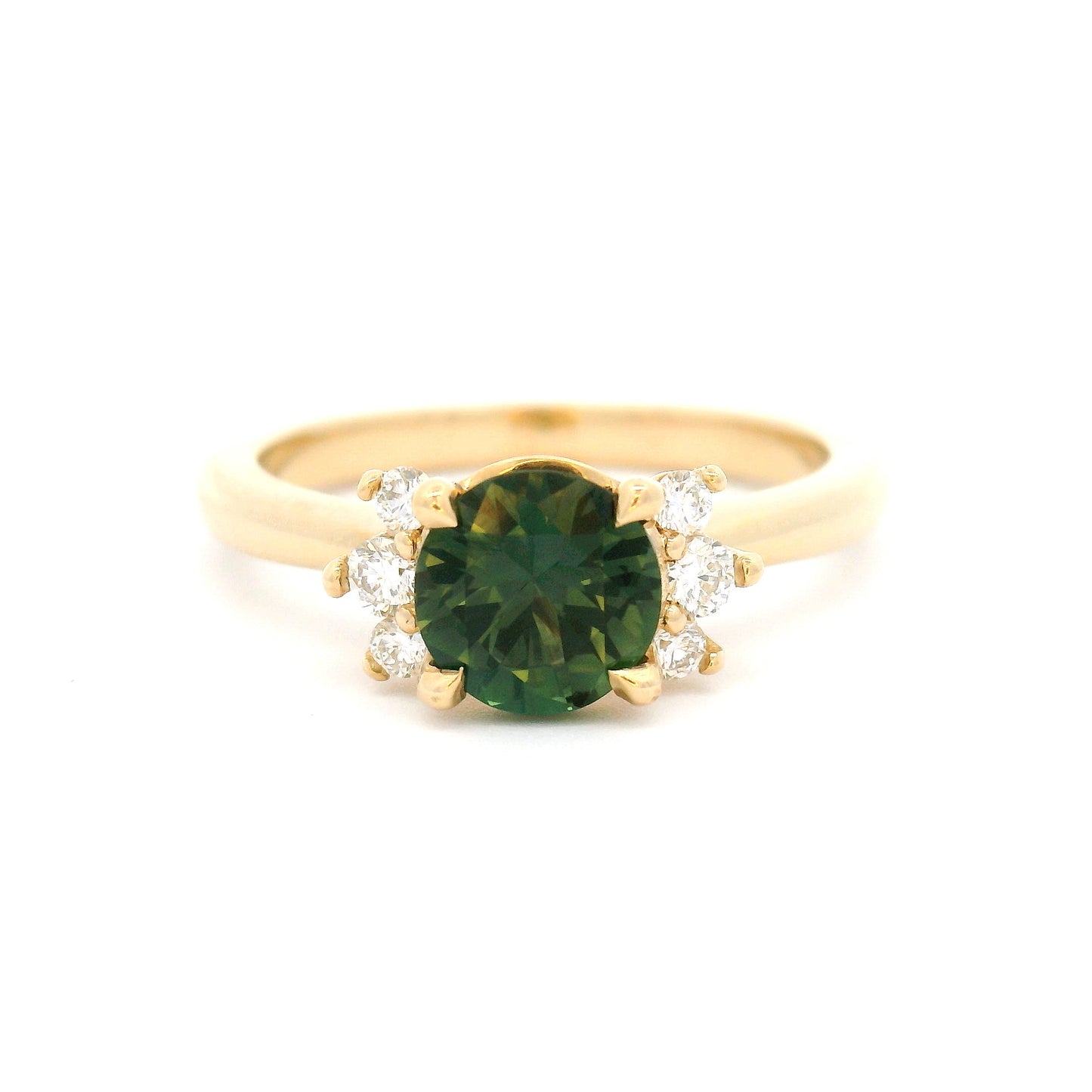 14k Yellow Engagement Ring with 0.88ct Teal Sapphire and Accent Lab-Grown Diamonds